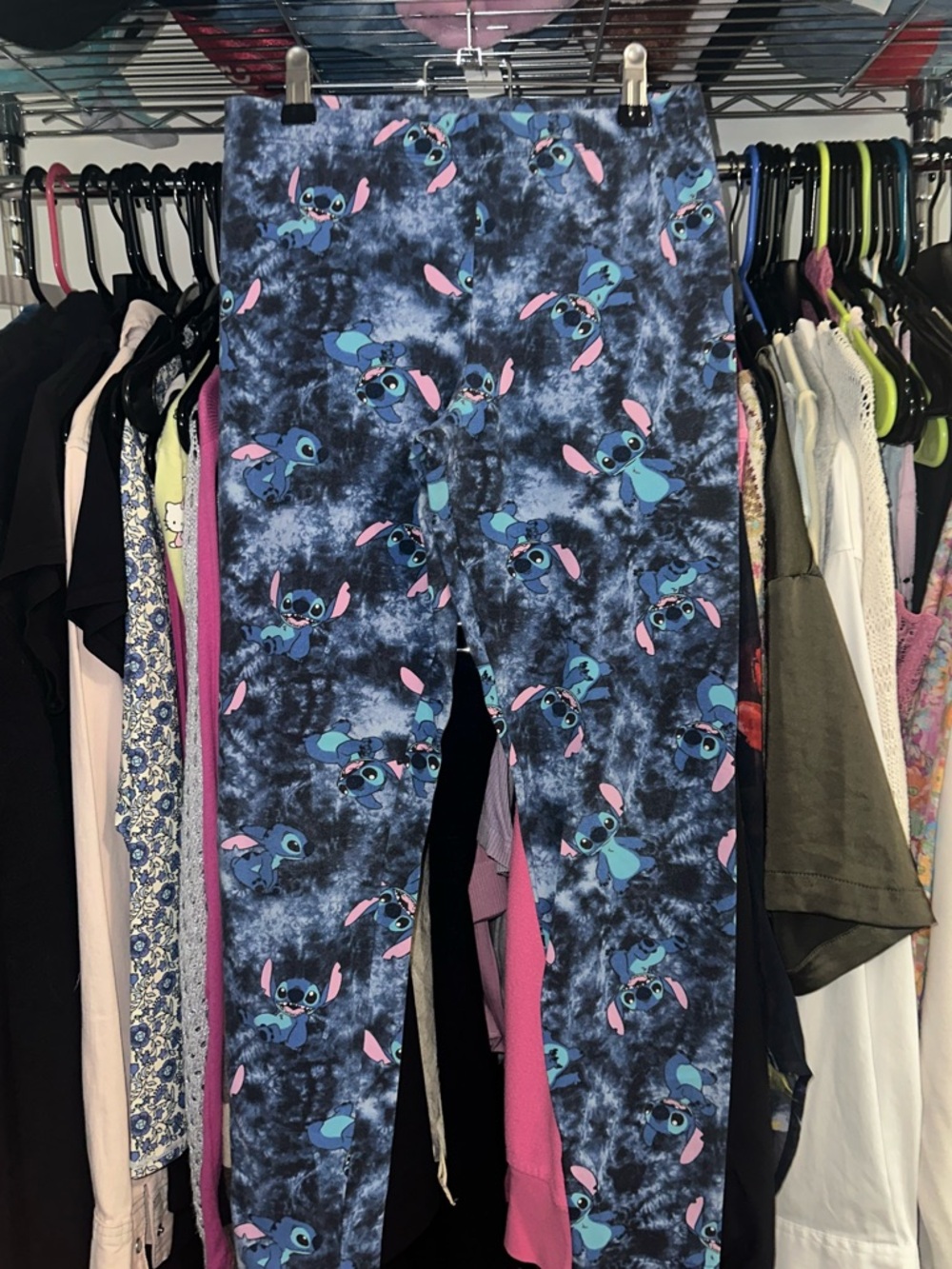 Disney Blue Stitch Print Kids Leggings with Pink Accents